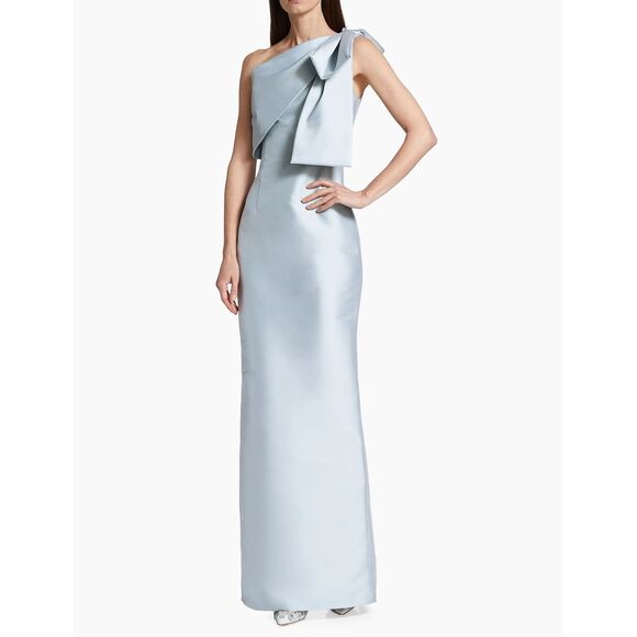 NWT SACHIN & BABI Bonnie Satin One-Shoulder Gown in Ash Blue US 6 $895 - Picture 1 of 12